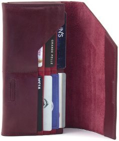 Бордовый женский большой кошелек из гладкой кожи высокого качества Grande Pelle (19470)