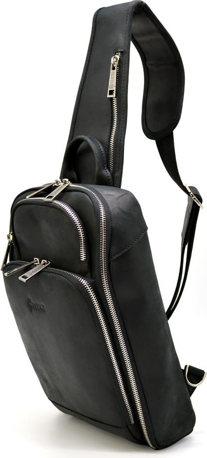 Чоловіча шкіряна сумка-рюкзак великого розміру в чорному кольорі TARWA (21662)
