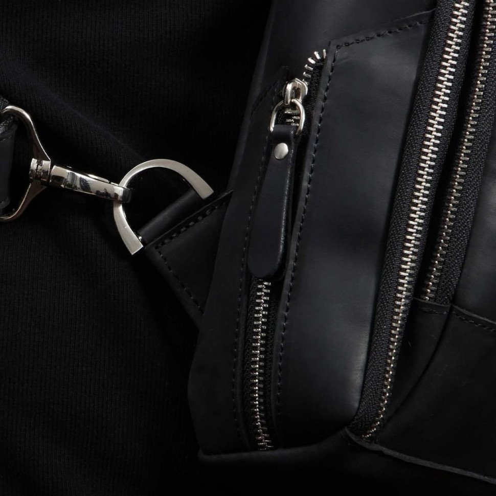 Мужская кожаная сумка-рюкзак большого размера в черном цвете TARWA (21662)