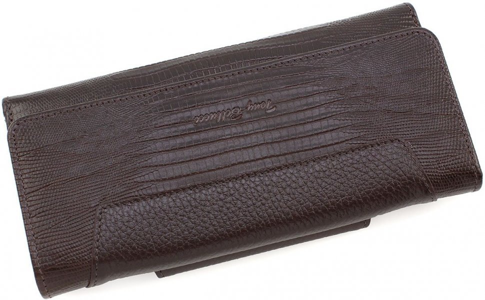 Жіночий гаманець коричневого кольору з натуральної шкіри під рептилію Tony Bellucci (10865)