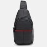 Чоловічий шкіряний рюкзак-слінг чорного кольору з червоною смужкою Keizer (59164) - 2