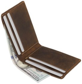 Мужское портмоне из натуральной кожи крейзи хорс коричневого цвета без застежки Visconti 79464