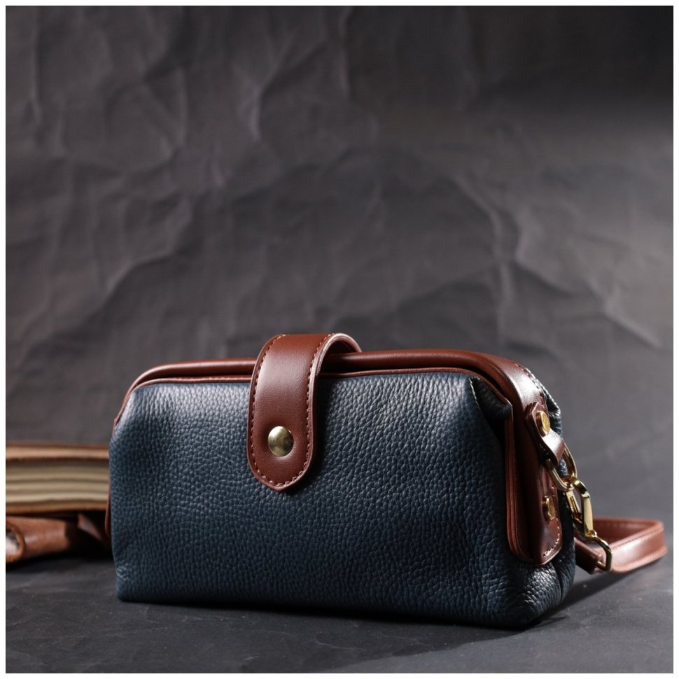 Синя жіноча сумка-клатч горизонтального типу з натуральної шкіри Vintage 2422428
