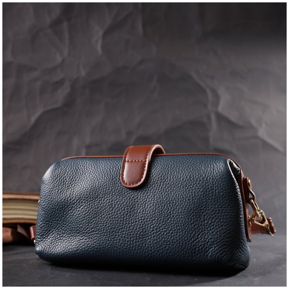 Синя жіноча сумка-клатч горизонтального типу з натуральної шкіри Vintage 2422428