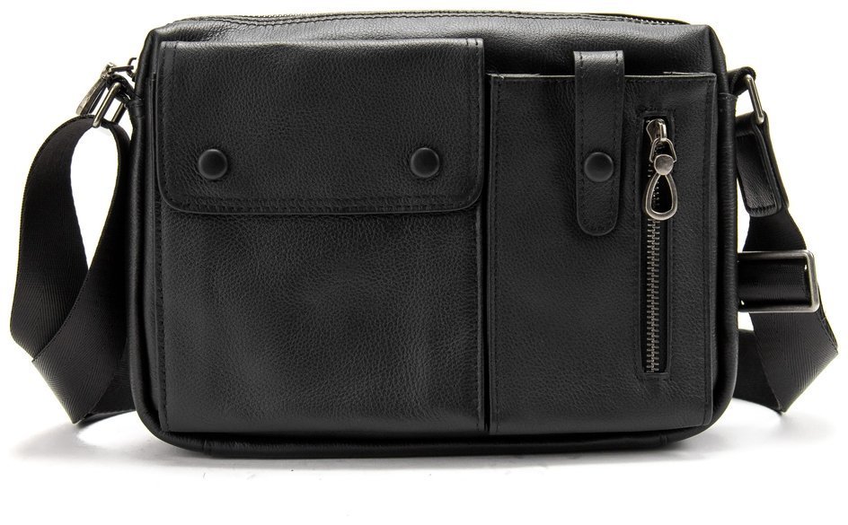 Кожаная мужская сумка через плечо черного цвета Tiding Bag 90765 modnotak фото №1