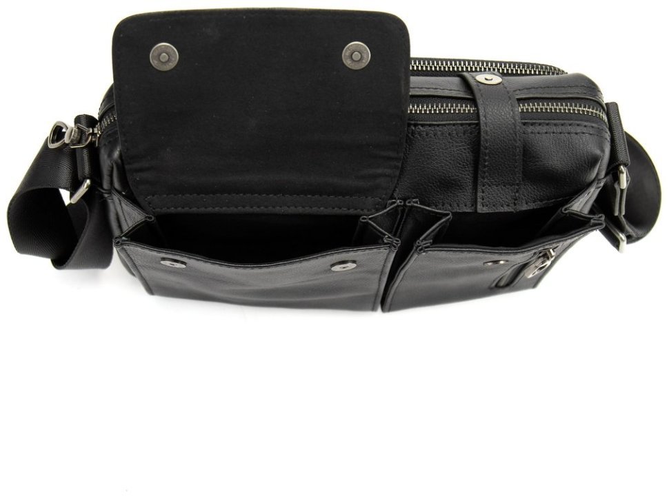 Кожаная мужская сумка через плечо черного цвета Tiding Bag 90765 modnotak фото №2