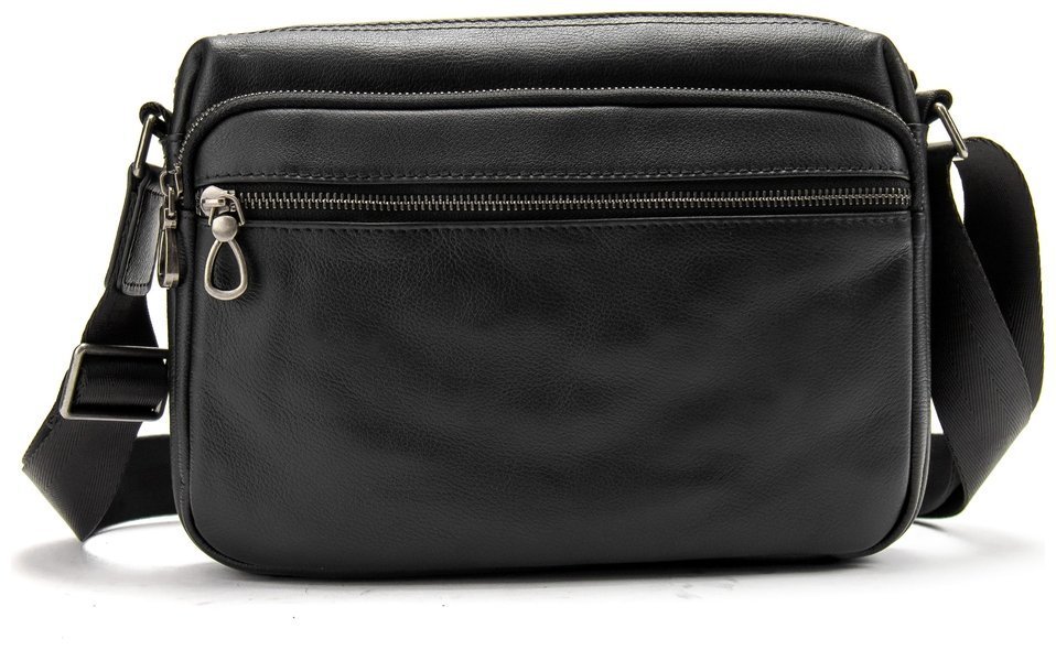 Кожаная мужская сумка через плечо черного цвета Tiding Bag 90765 modnotak фото №4