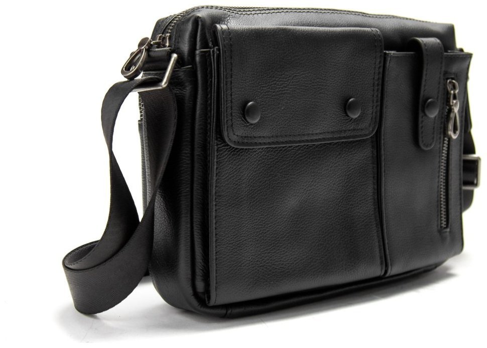 Кожаная мужская сумка через плечо черного цвета Tiding Bag 90765 modnotak фото №5