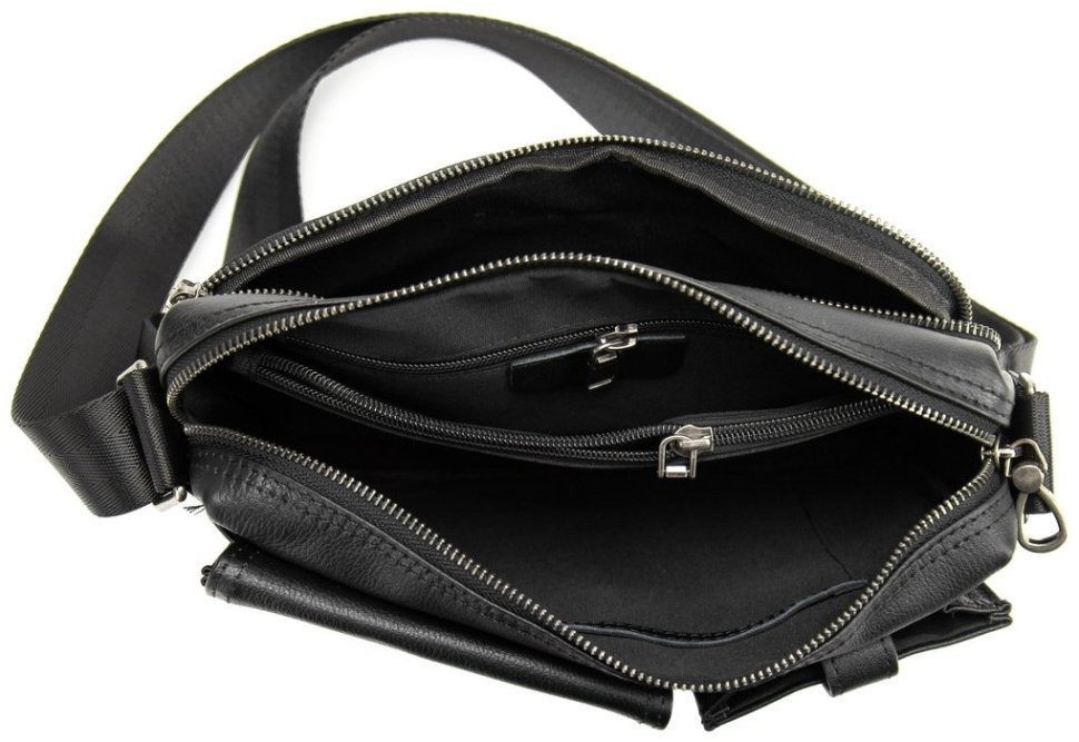 Кожаная мужская сумка через плечо черного цвета Tiding Bag 90765 modnotak фото №6
