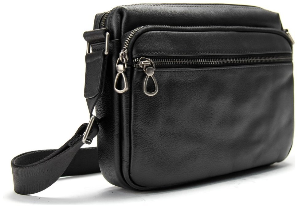 Кожаная мужская сумка через плечо черного цвета Tiding Bag 90765 modnotak фото №9