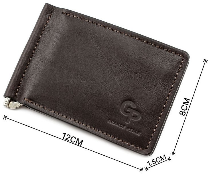 Коричневий затиск для грошей з монетницьою Grande Pelle (13122) modnotak фото №3