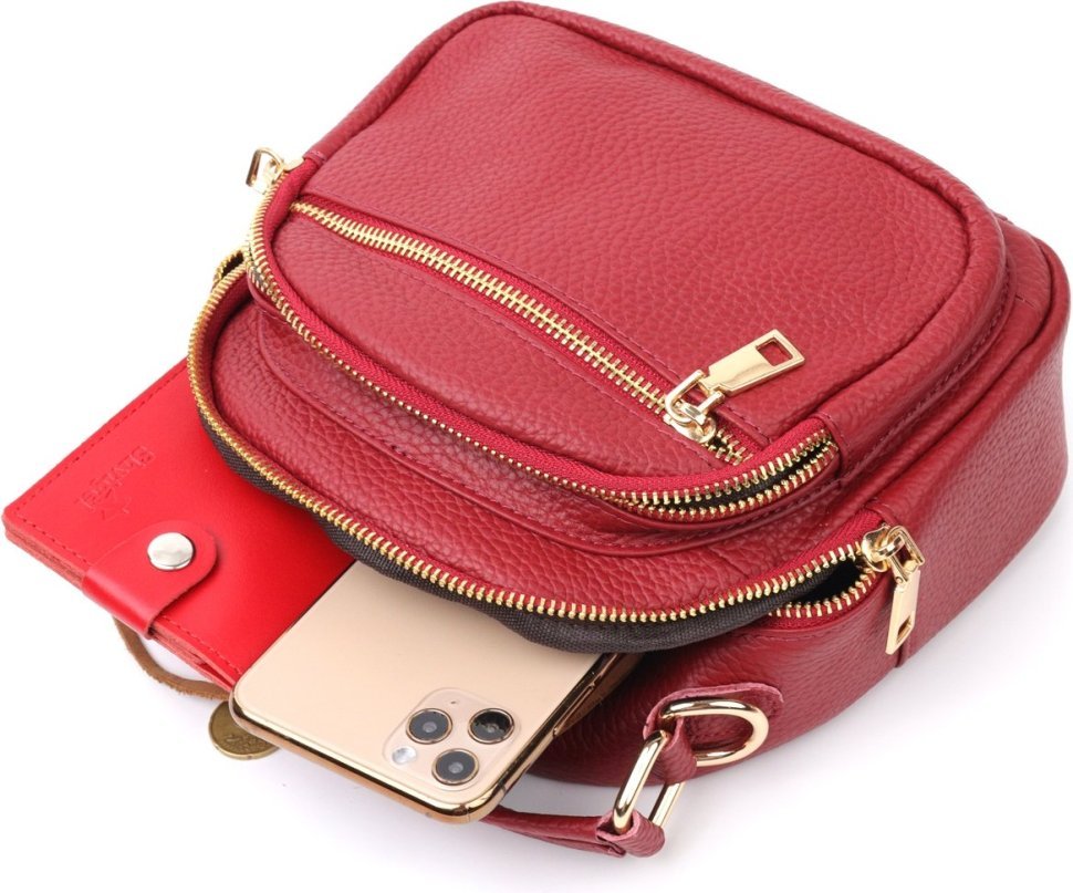 Червона жіноча сумка маленького розміру із якісної натуральної шкіри Vintage (20689)