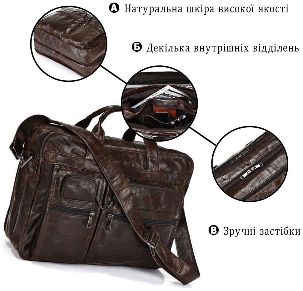 Деловая мужская сумка на три отделения из натуральной кожи VINTAGE STYLE (14056) modnotak фото №11