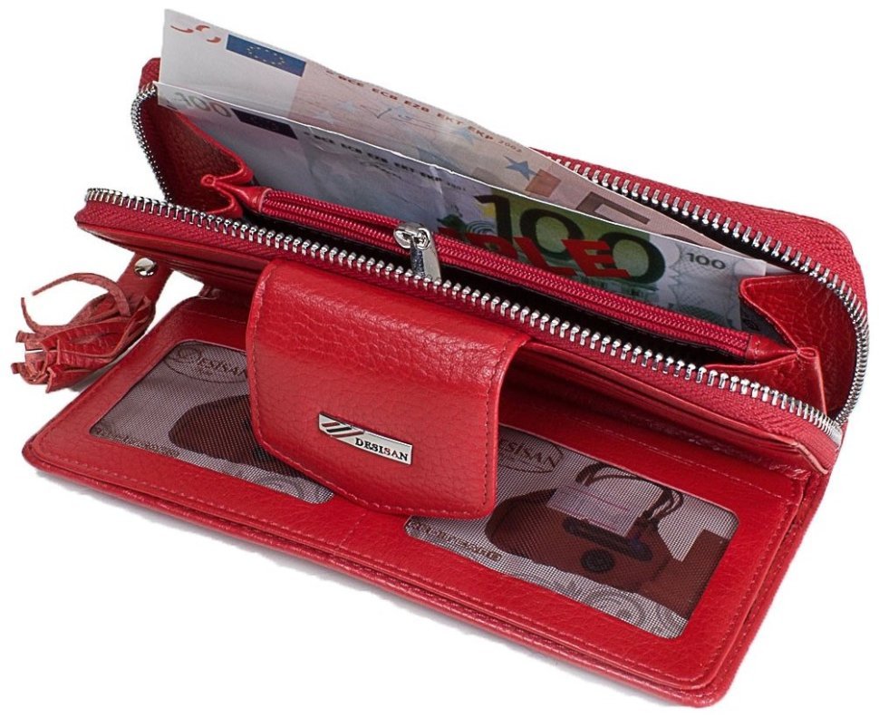 Великий жіночий гаманець із натуральної шкіри флотар Desisan 81665 червоного кольору  modnotak фото №4