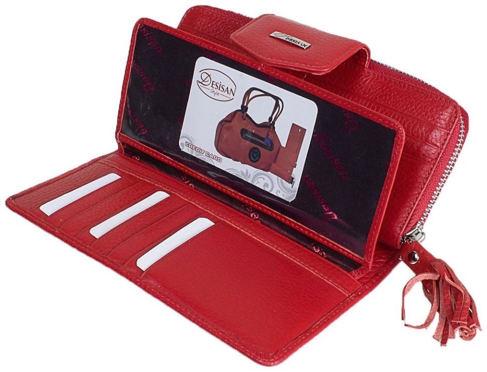 Великий жіночий гаманець із натуральної шкіри флотар Desisan 81665 червоного кольору  modnotak фото №5
