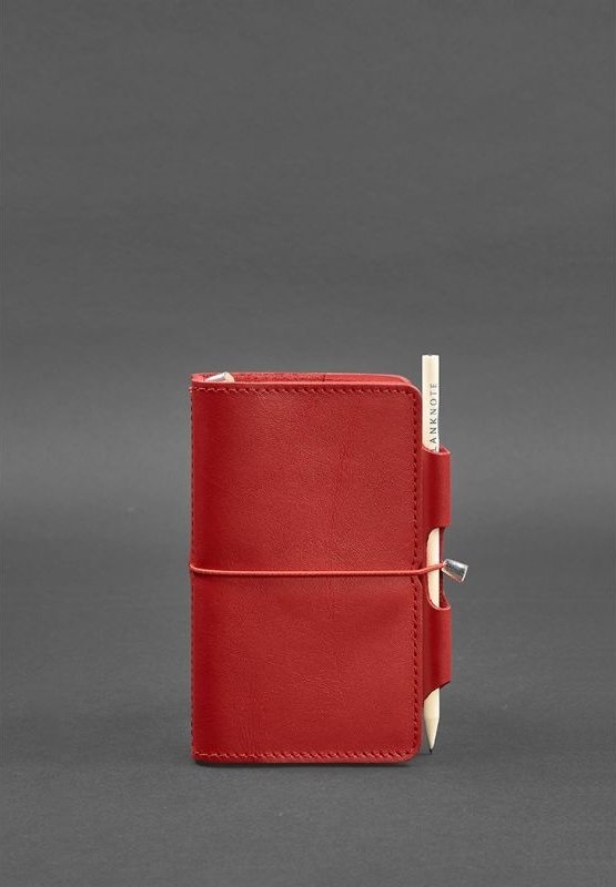 Жіночий шкіряний блокнот формату А6 (Софт-бук) червоного кольору на гумці - BlankNote (41965)