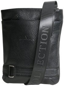 Городская мужская сумка планшет из натуральной фактурной кожи через плечо Vip Collection черного цвета 102665