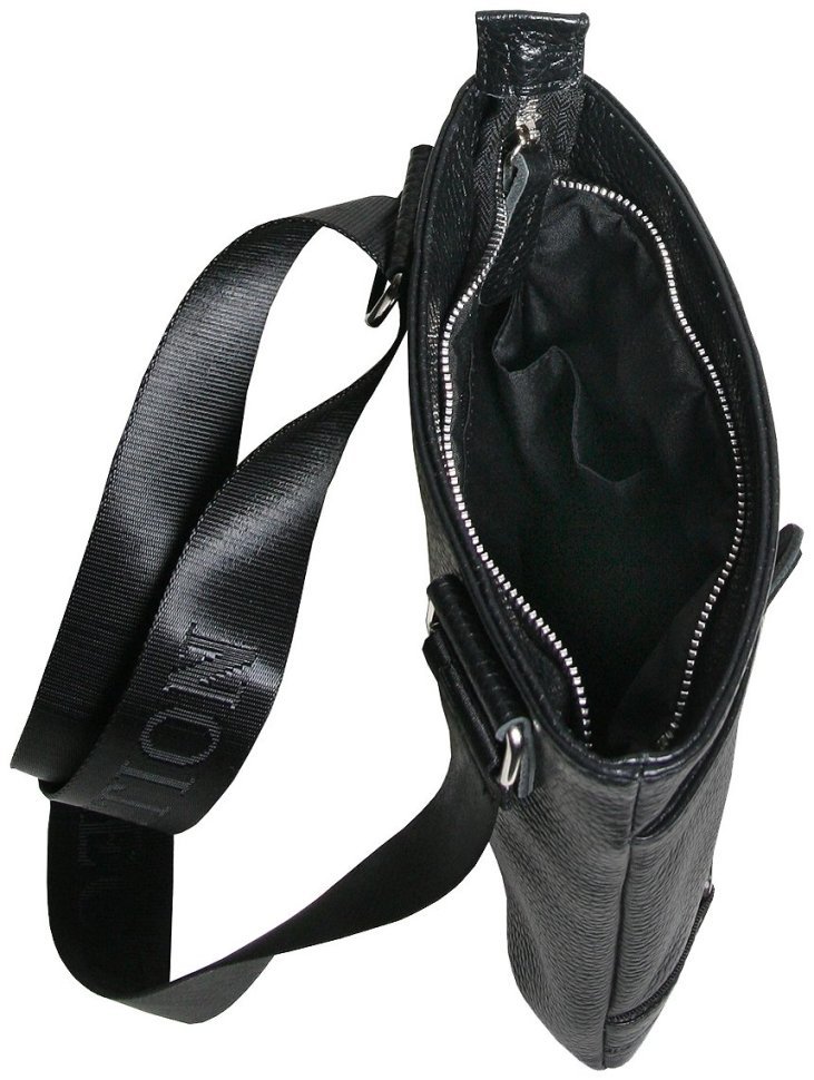 Городская мужская сумка планшет из натуральной фактурной кожи через плечо Vip Collection черного цвета 102665 modnotak фото №4