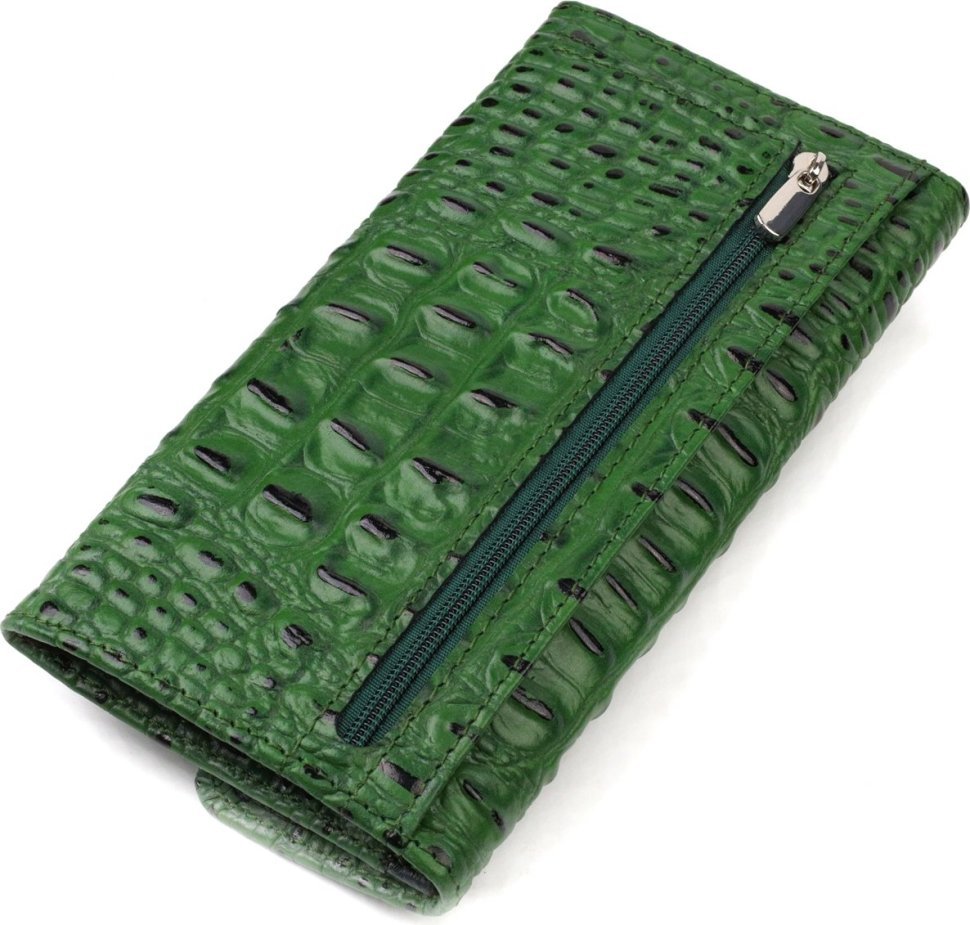Довгий зелений жіночий гаманець із натуральної шкіри з тисненням під крокодила CANPELLINI (2421701)