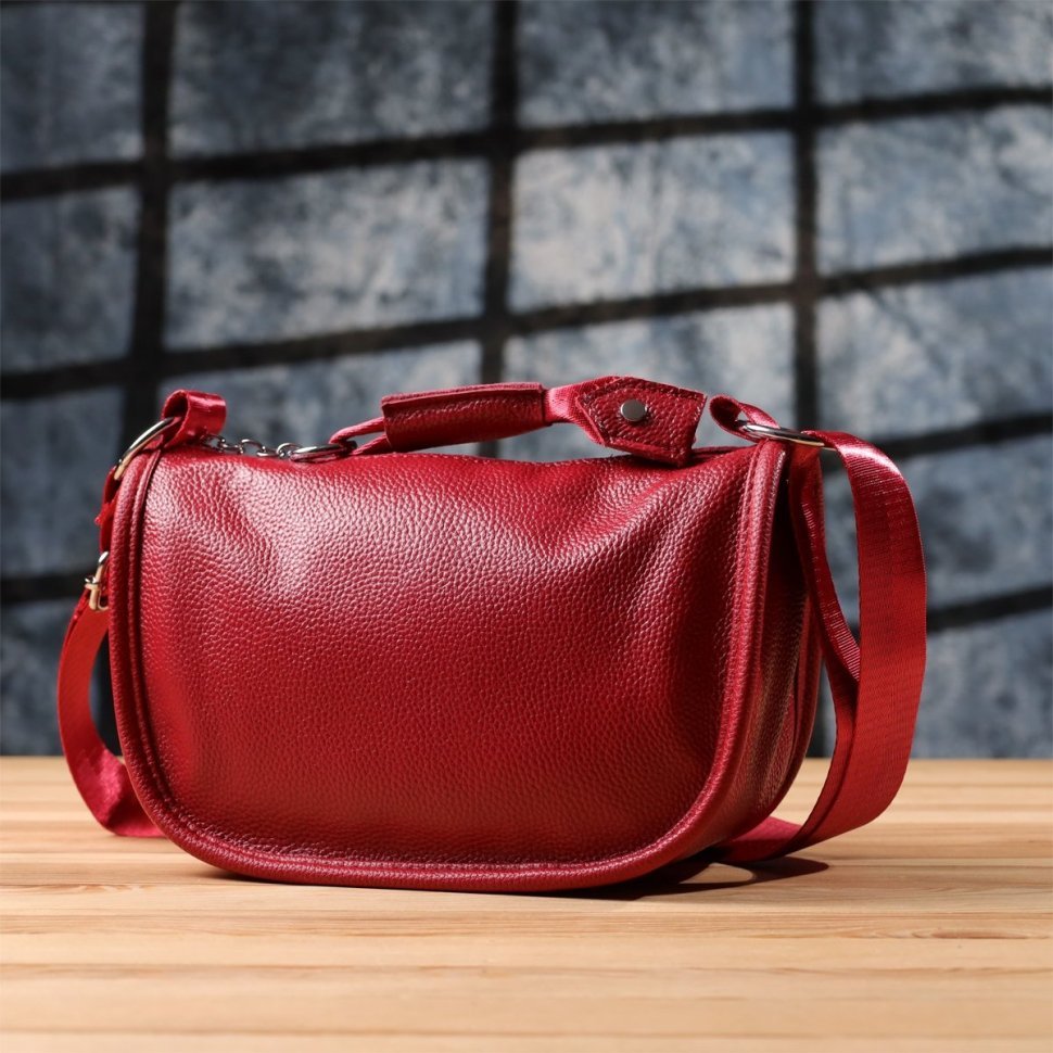 Напівкругла сумка для жінок із фактурної шкіри червоного кольору Vintage 103165 фото №10 Напівкругла сумка для жінок із фактурної шкіри червоного кольору Vintage 103165 modnotak фото №10