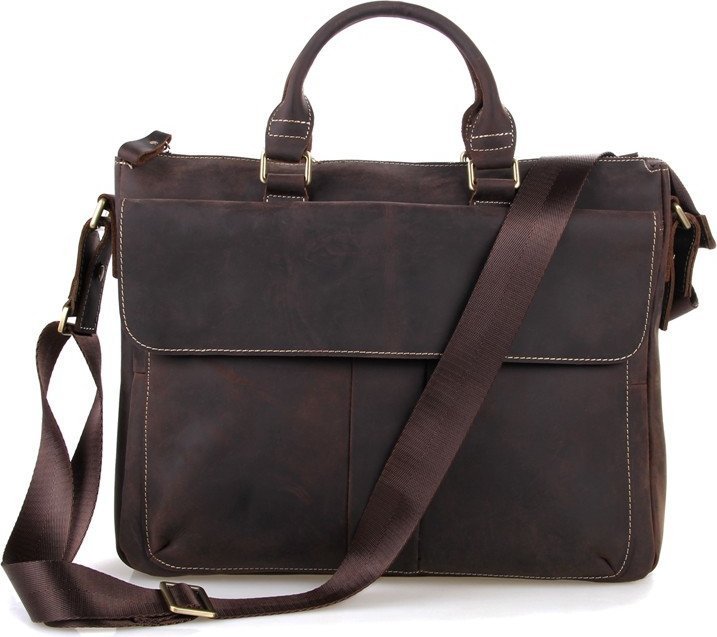 Шкіряна ділова сумка коричневого кольору з відділенням для ноутбука VINTAGE STYLE (14161)