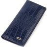 Чоловічий синій вертикальний гаманець із натуральної шкіри з тисненням під крокодила CANPELLINI (2421901) - 1