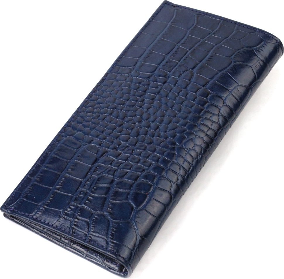 Чоловічий синій вертикальний гаманець із натуральної шкіри з тисненням під крокодила CANPELLINI (2421901)