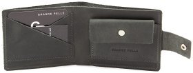 Портмоне з натуральної шкіри темно-сірого кольору на кнопці Grande Pelle (13316)