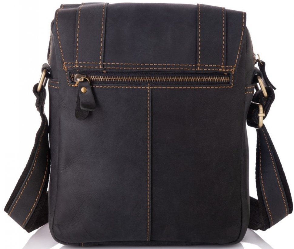 Вертикальная мужская сумка-мессенджер из натуральной кожи черного цвета Tiding Bag (15753)