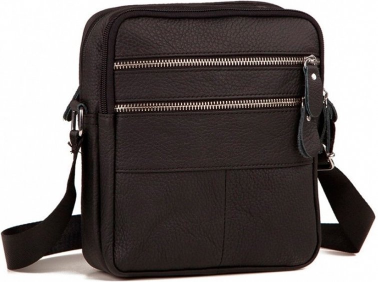 Чоловіча сумка-планшет з фактурної шкіри чорного кольору на дві блискавки Tiding Bag (15815)