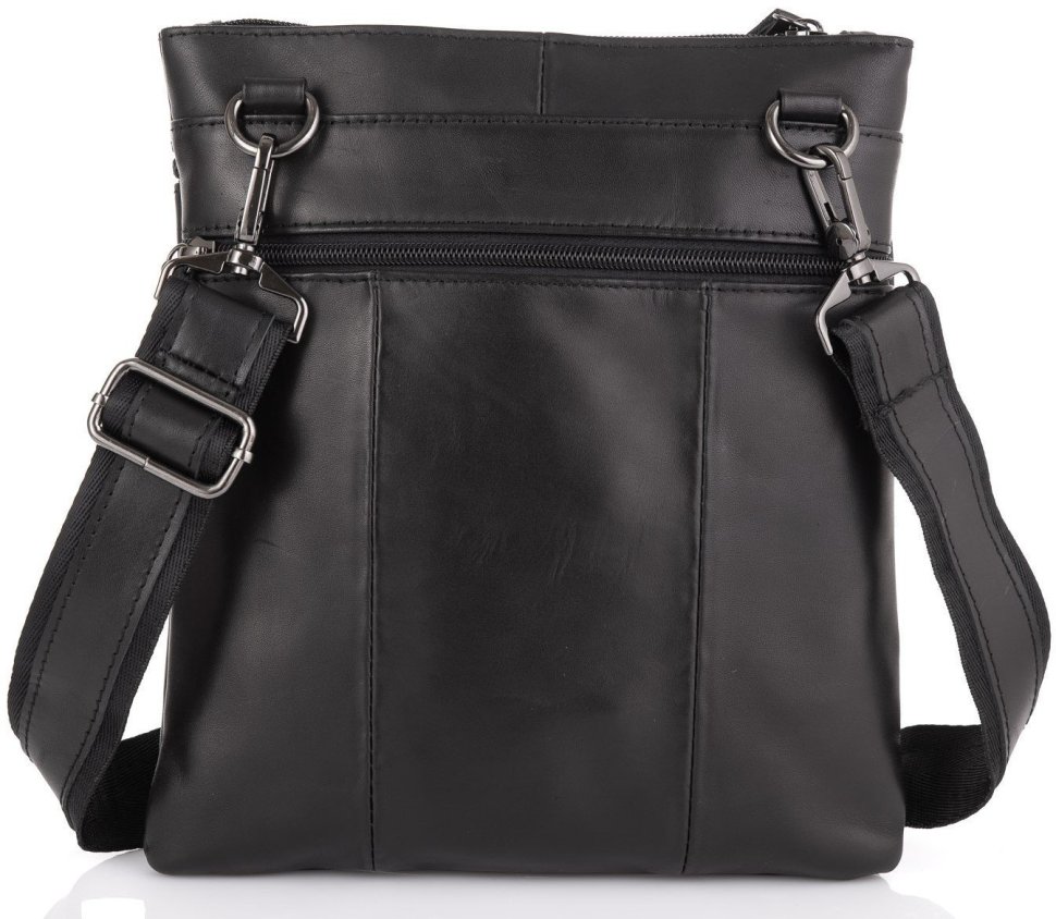 Багатофункціональна чоловіча сумка-планшет з гладкої шкіри чорного кольору Tiding Bag (15864)