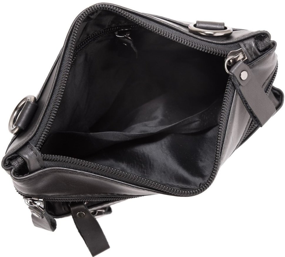 Многофункциональная мужская сумка-планшет из гладкой кожи черного цвета Tiding Bag (15864)