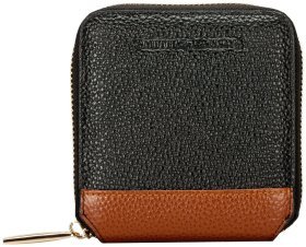 Компактний жіночий гаманець зі шкіри флотар чорно-коричневого кольору на блискавці Smith & Canova Althorp 93865