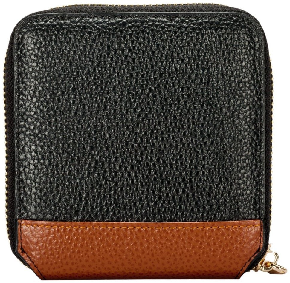 Компактний жіночий гаманець зі шкіри флотар чорно-коричневого кольору на блискавці Smith & Canova Althorp 93865 modnotak фото №3