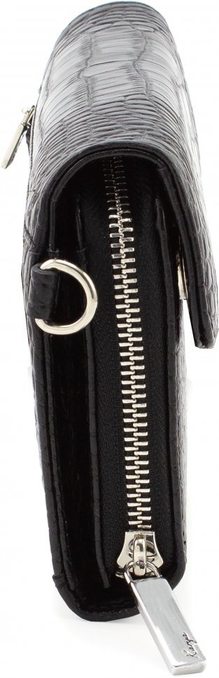 Мужской клатч из черной кожи под крокодила с фиксацией на магниты KARYA (19082)