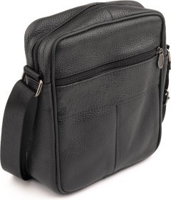 Чорна чоловіча сумка на одне відділення з зернистою шкіри Vintage (20203)