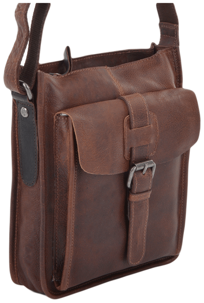 Мужская сумка из натуральной фактурной кожи коричневого цвета через плече Ashwood 94165 modnotak фото №2