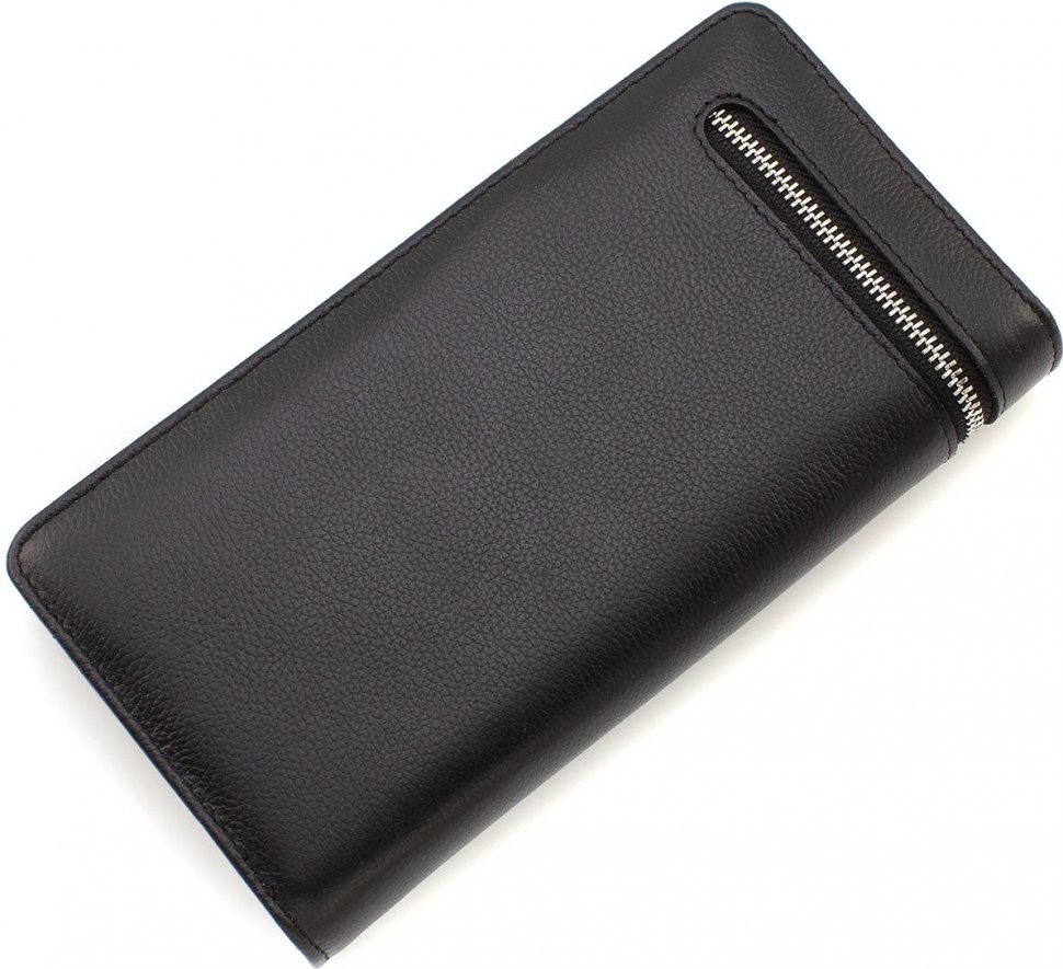 Крупный мужской солидный кошелек из натуральной кожи черного цвета H-Leather Accessories (18521)