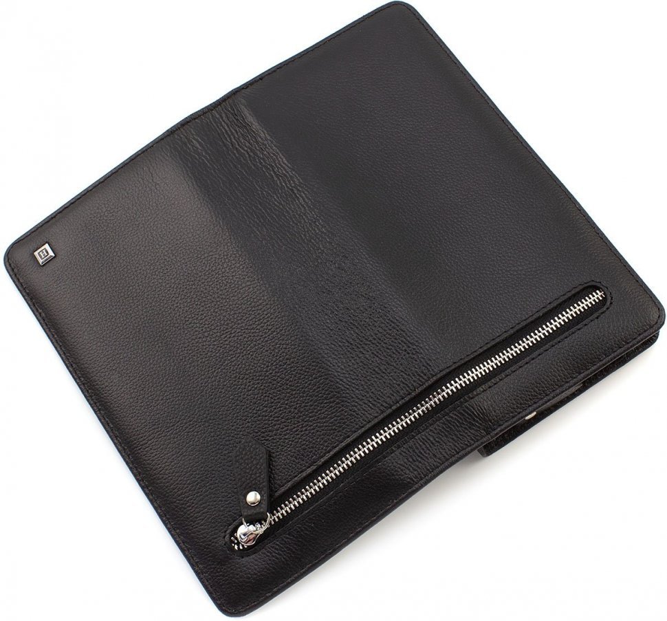 Крупный мужской солидный кошелек из натуральной кожи черного цвета H-Leather Accessories (18521)