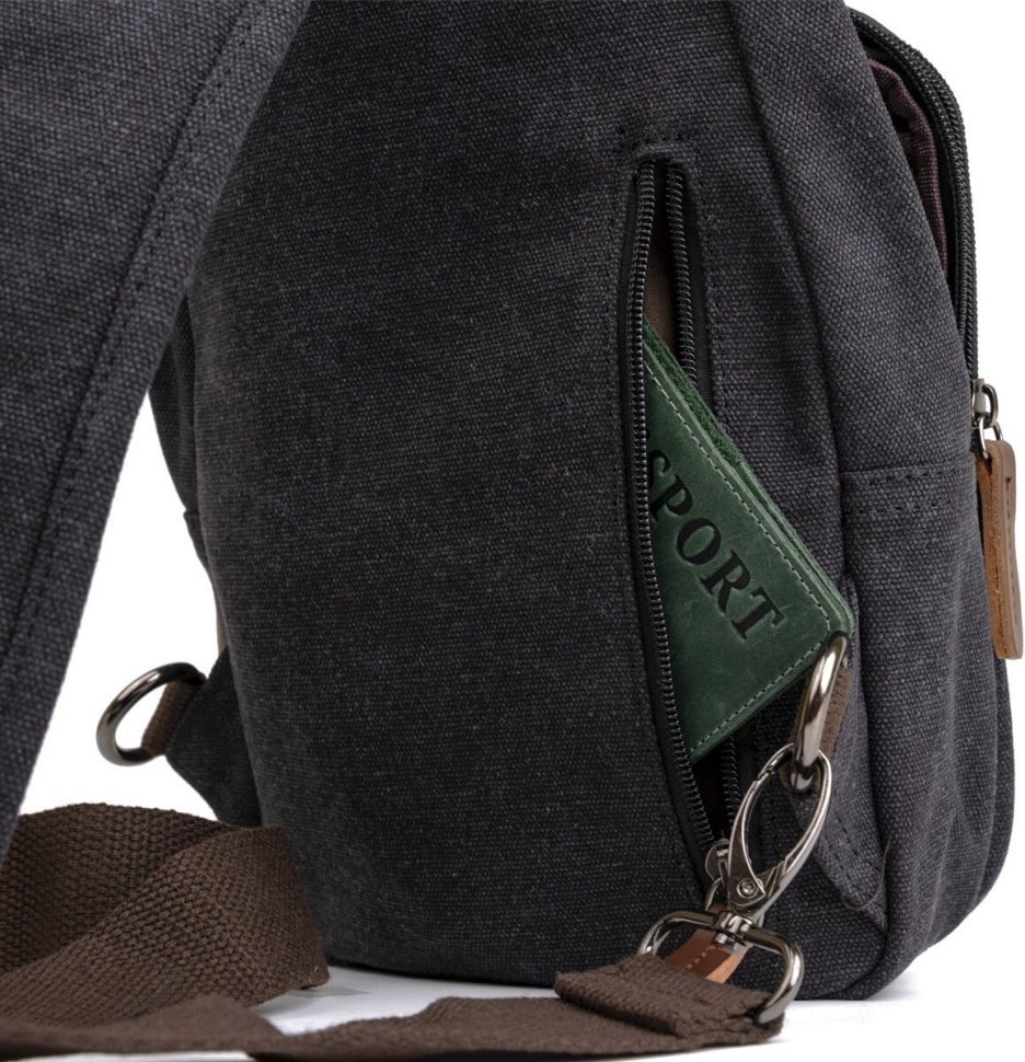 Черная текстильная сумка-рюкзак через плечо Vintage (20077)