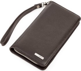 Коричневий чоловічий гаманець-клатч із фактурної шкіри на зап'ястя KARYA (2417142)