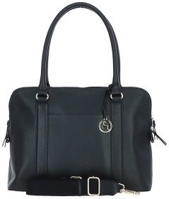 Деловая женская кожаная сумка с длинными ручками и плечевым ремнем Ashwood 94465 черная