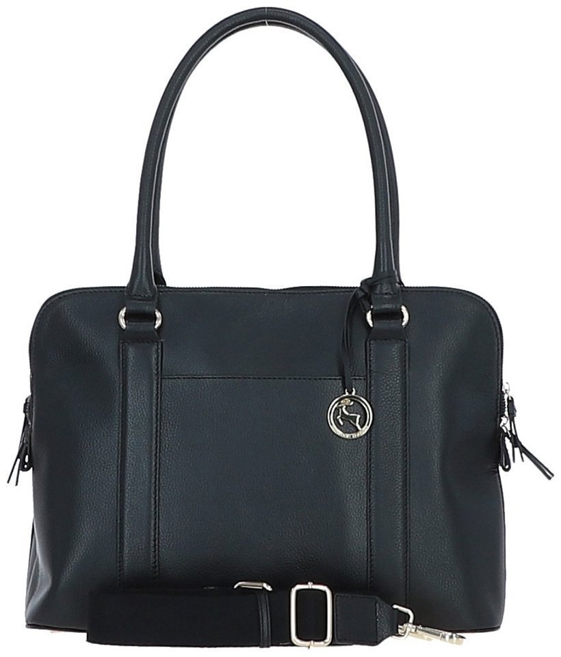 Деловая женская кожаная сумка с длинными ручками и плечевым ремнем Ashwood 94465 черная modnotak фото №1