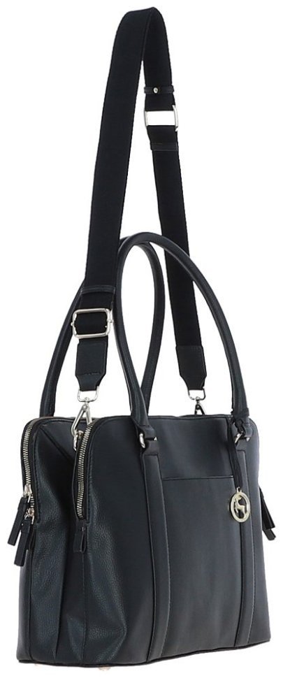 Деловая женская кожаная сумка с длинными ручками и плечевым ремнем Ashwood 94465 черная modnotak фото №3