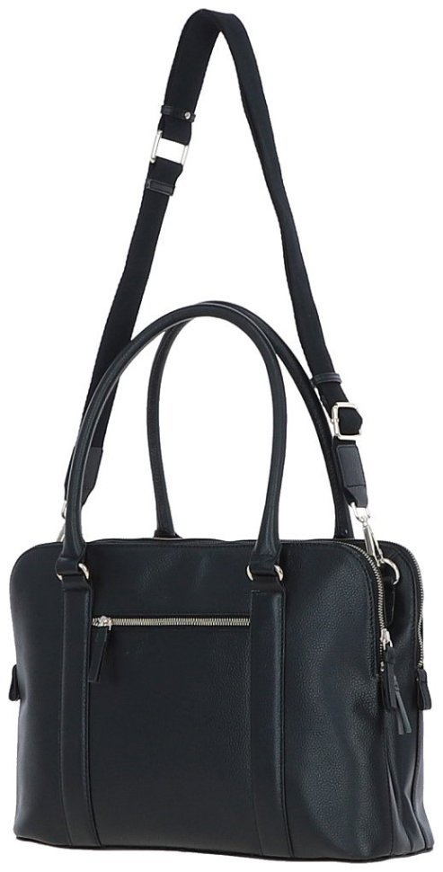 Деловая женская кожаная сумка с длинными ручками и плечевым ремнем Ashwood 94465 черная modnotak фото №4