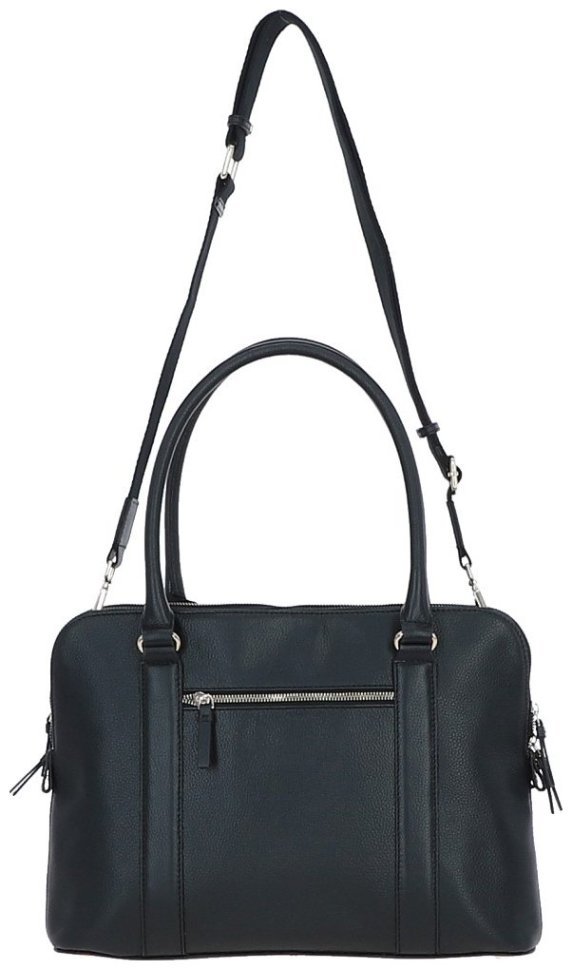 Деловая женская кожаная сумка с длинными ручками и плечевым ремнем Ashwood 94465 черная modnotak фото №5