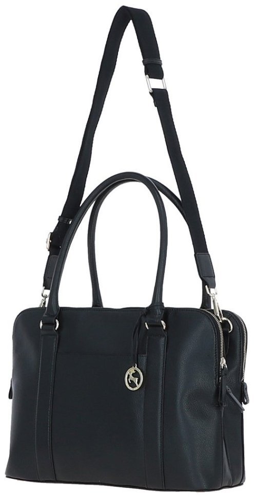 Деловая женская кожаная сумка с длинными ручками и плечевым ремнем Ashwood 94465 черная modnotak фото №7