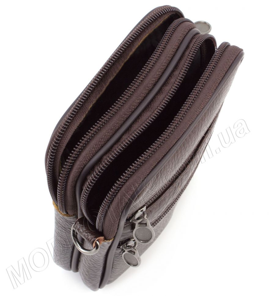 Шкіряна недорога сумка на пояс коричневого кольору Leather Collection (11527)