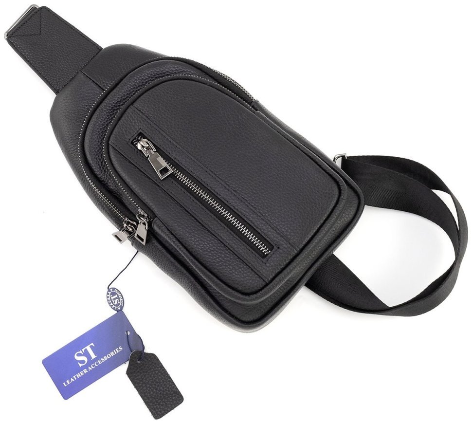 Сумка-слинг мужская Leather Collection 94565 (натуральная кожа флотар, черный цвет) modnotak фото №5