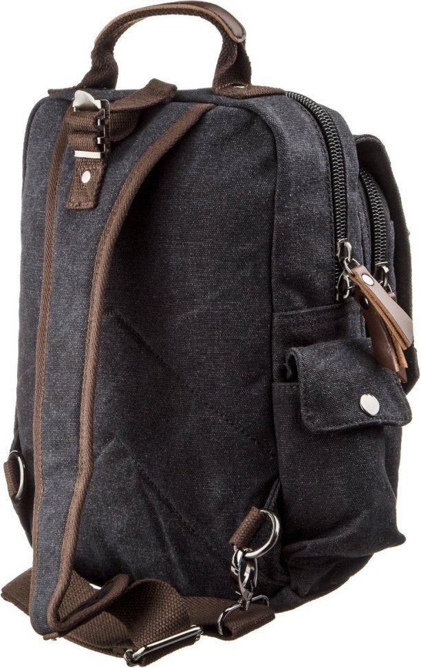 Чорна текстильна сумка-рюкзак на одне плече Vintage (20143)